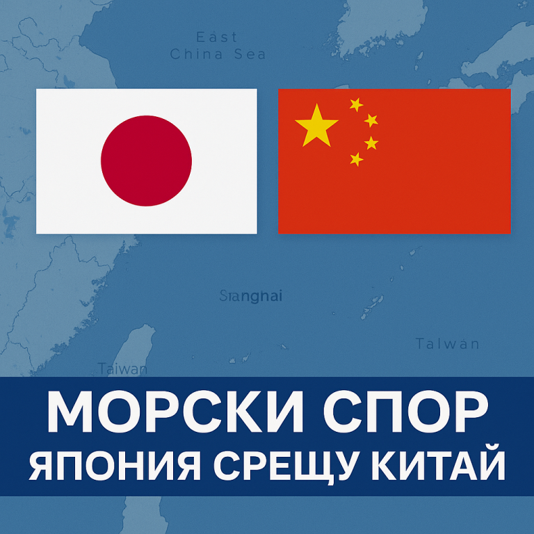 Флагове на Япония и Китай с карта на Източнокитайско море